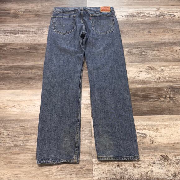 Levis 505 Red Tab Mid Wash Blue Mens 36x33 Regular Fit Straight Leg‎ Denim Jeans - Picture 3 of 10